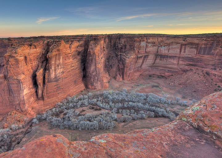 A view into Canyon de Chelly at sunrise