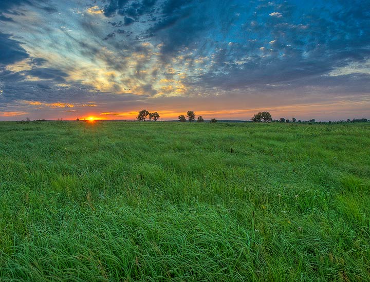 A Summer Sunrise over on the Nature Conservancy's Tallgrass Prairie Preserve near Pawhuska,Oklahoma