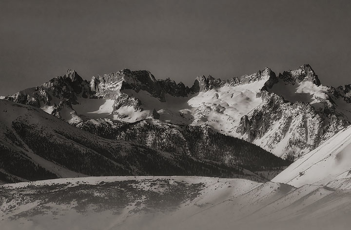 A Winter view of&nbsp; Sawtooth Ridge as seen from the Bridgeport Valley, California The Ridge marks the NE boundary of Yosemite...