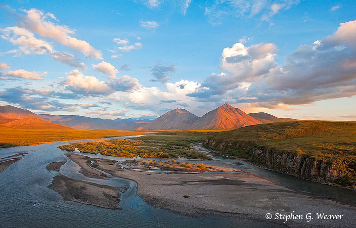 Very early morning ( 2:00AM) light on the Canning River and peaks of the Brooks Range in the the Arctic National Wildlife Refuge...