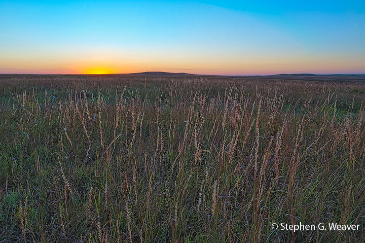 Post sunset light on an Autumn evening at the Tall Grass Prairie Preserve, Kansas