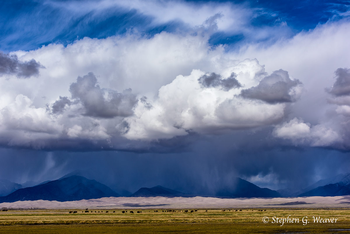 A Spring storm builds over the Sangre de Cristo Range, Great DSand Dunes NP and the Medano ranch