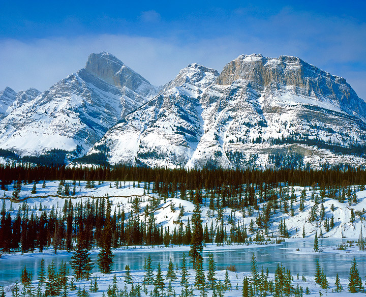 Mount Wilson towers over a frozen North Saskatchewan River